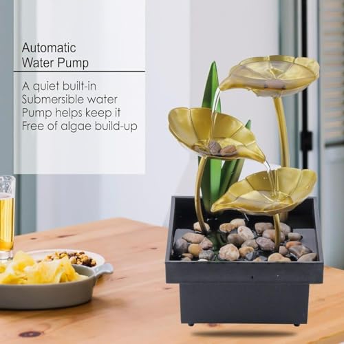 Wolblix Tabletop Fountain Indoor Waterfall Fountain for Home, Office & Bedroom Decor with Natural River Rocks