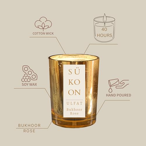 Sukoon Ulfat Bukhoor and Rose Scented Soy Wax Candle with Upto 40 Hr Burn Long Lasting Fragrance Candle Perfect for Home Décor (Pack of 1)