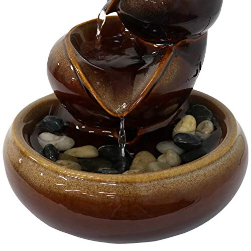 Sunnydaze Tiered Vessels Indoor Ceramic Tabletop Fountain - Interior Mini Water Feature for Bedroom, Office, Living Room, Kitchen Dining Room and Bathroom - 10-Inch