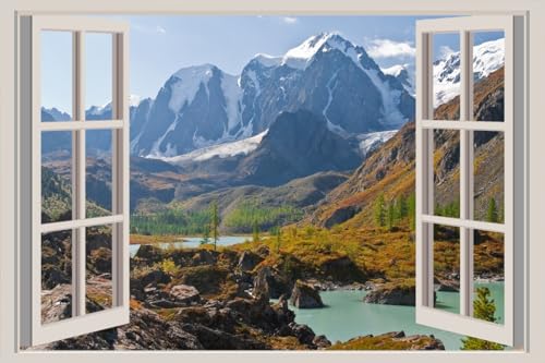 JVERF - JZZA26989 Russia Mountains Lake North Chuyskiy Ridge Altai| Self-Adhesive Open Window Wall Sticker