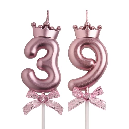 AOOLADA 39th 93rd Birthday Candles, Rose Gold 93 39 Year Old Cake Topper Number Birthday Candles, Birthday Party Decorations Gifts for Women Men