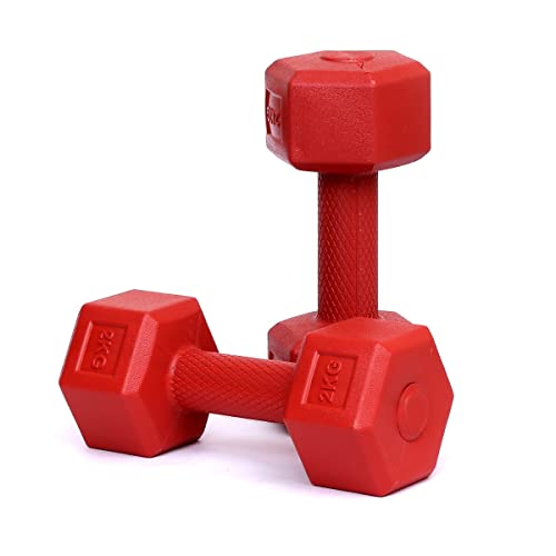 FitBox Sports 4kg Hexa PVC Dumbbells (2kg x 2) RED