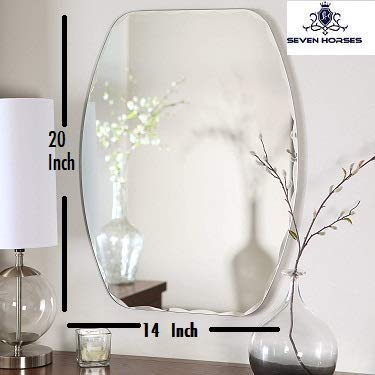 SEVEN HORSES Frameless D-Shape Bevelled Wall Mirror for Dressing,Bedroom,Bathroom, Living Room,Entrance and Makeup Mirror (14 inches X 20 inches)