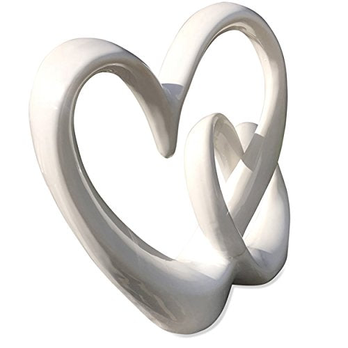 WHW Whole House Worlds Eternity Double Heart Sculpture, Decorative Modern Art, White Glazed Stoneware, 10 1/4 Inches Tall