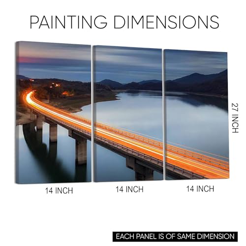 GADGETS WRAP Canvas Gallery Wrap Framed for Home Office Studio Living Room Decoration (3Part, 14x27inch Each) - Glowing Bridge