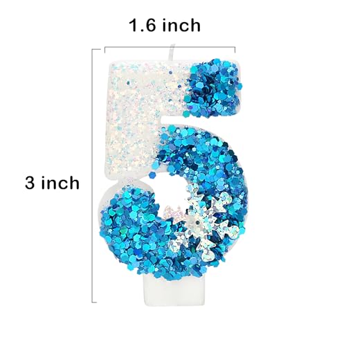 Snow Themed Birthday Candles, 5th Birthday Candle for Party Supplies, Winter Birthday Party Supplies, 2.76 inch Number 5 Cake Topper Decoration (Number 5)