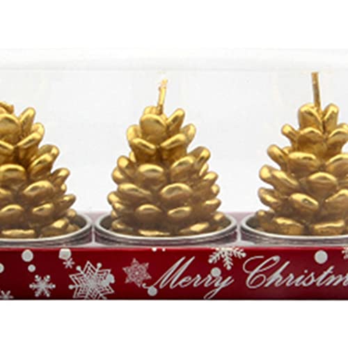 SAZ DEKOR 3X Christmas Candle Set Decorative Tealight for Home Party Pine Cone