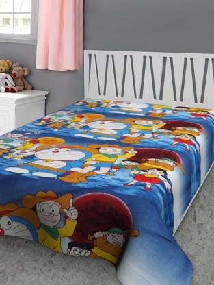 ABM UNLIMITED Cartoon Print Reversible Poly Cotton Soft Ac Blanket/Dohar for Kids (Single Bed, Doraemon Blue)