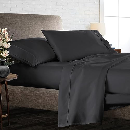 800 Thread Count Dark Grey King Size Egyptian Cotton Solid Sheet Set of 4, Luxurious Soft & Silky Bedsheet, Fade Wrinkle Stain Resistant, Easy Care Fits Upto 15" Deep Pockets