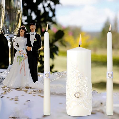 Unity Candles for Wedding - Wedding Candle Set with 1 Pillar Candle and 2 Taper Candles, Unity Candles for Wedding Ceremony Set, Catholic Wedding Accessories Unity Ceremony Ideas for Wedding