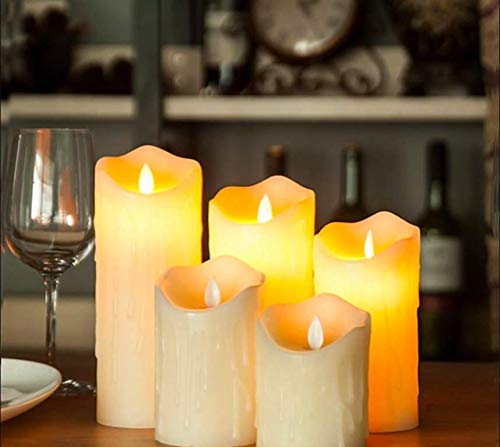 Auslese® Flickering Glass LED Flameless Realistic Swing Electric Pillar Candles Battery Operated with Remote Control and Timer, D3 H4 5" 6", (Pack of 3)