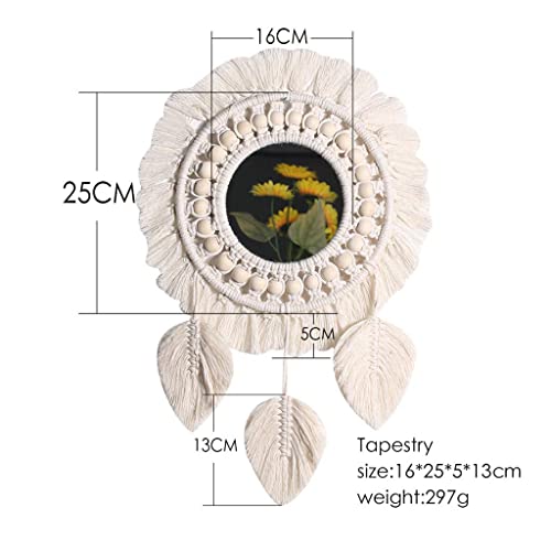 ATORSE® Round Macrame Wall Mirror Hanging Home Living Room Bedroom Hallway Leaves