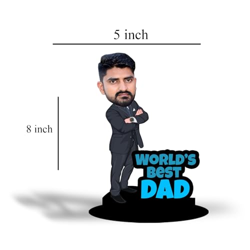 Prints Club Customised Caricature World's Best Dad Personalized Gifts for Friends & Family 8inch with Cusomised Wooden Base