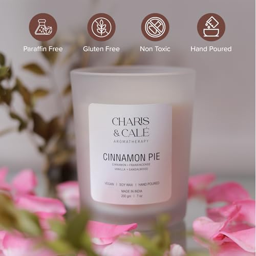 Charis & Cale Cinnamon Pie Candle Jar - 200 Gm | Smokeless, Soot-Free & Non-Toxic Candles for Home Decor & Aromatherapy | Long Burning Time of 40+ Hours | Best for Gifting & Meditation