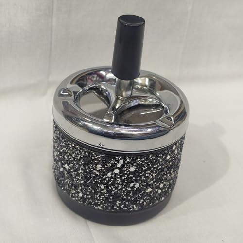 Spinning Ashtray with Glitter Design, Chrome Lid, Black Base