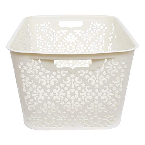 Cutting EDGE Plastic Turkish Basket Large Without Lid (42 X 32 X 23 Cm) For Kitchen, Vegetables, Toys, Books, Office, Stationery, Utility, Cosmetics (Set Of 1, Cream)