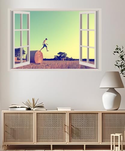 JVERF - JZZA20427 Fields Men Hay| Self-Adhesive Open Window Wall Sticker