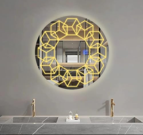 TINITALO Bathroom LED Mirror Home Mirror Wall Mirror with Touch Sensor, 3 Light Effects, Glass, Round LED-68 (30 x 30 Inch)