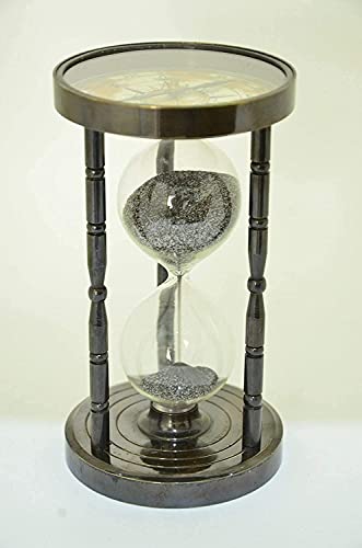 Brass Handmade 5 Min Sand Timer Hourglass Sand Clock with Unique Compass Antique Finish Beautiful Handcrafted Ideal for Best Gift Item by TENABLE Nautical MART