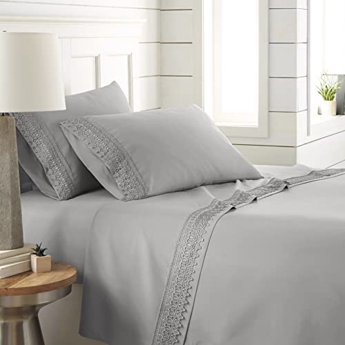 Full, Steel Gray : Southshore Fine Linens® 4-Piece 21 Inch Deep Pocket Sheet Set with Beautiful Lace - Steel Gray - Full