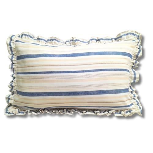 Sleepy Threads Cotton Pillow Cover Striped Pattern with Frilled Border and Envelope Closure | Super Soft & Breathable Pillow Case (Size 27x18 inches)