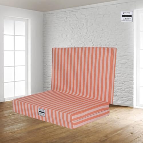 COLOFLY Dual Comfort Reversible | Foldable UHD Foam | Single Bed Mattress | 3 Fold Orange-Strips | (72x35x2)