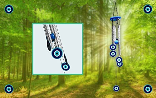 Skie Blue Metal Evil Eye Wind Chime For Home Office Balcony Garden | Protection From Negative Energy/Nazar Dosh | Vastu Wind Chime | Best Gift For Home | Home Decorative Item