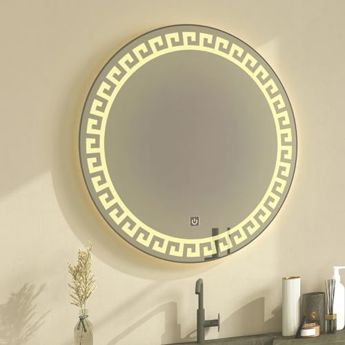 TINITALO Bathroom LED Mirror Home Mirror Wall Mirror with Touch Sensor, 3 Light Effects, Glass, Round LED-65 (24 x 24 Inch)