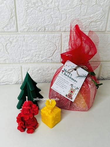 Christmas Scented Candle, Hand Poured,100% Soy Candle, Net Packing with X-mas Card, Santa Candle, Gift Candle & Tree Candle,Pack of 3 (2 Set)