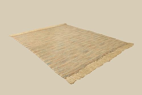 Handwoven Jute Throw with Fringe Tassels, 125 x 152 cm, Multicolour