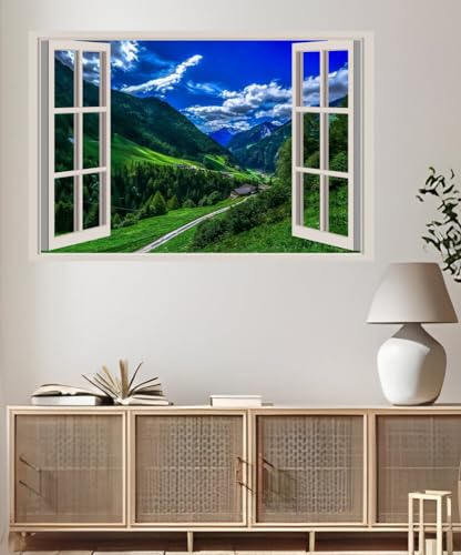 JVERF - JZZA23240 Italy Mountains Forests Sky Scenery Bolzano Grass| Self-Adhesive Open Window Wall Sticker