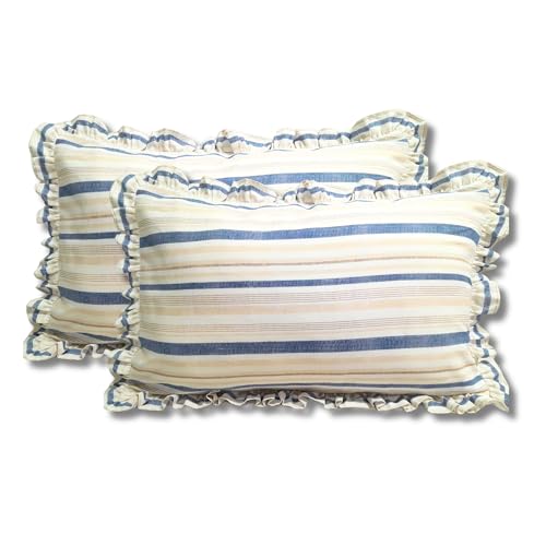 Sleepy Threads Cotton Pillow Cover Striped Pattern with Frilled Border and Envelope Closure | Super Soft & Breathable Pillow Case (Size 27x18 inches)