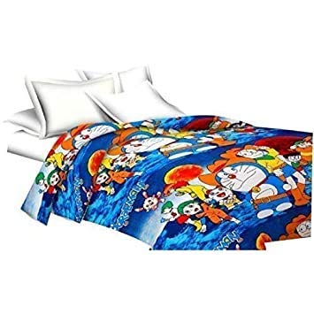 Royal Traders Cotton and Microfiber Cartoon Kids Design Print only Single Bed Reversible AC Blanket (Blue doraemon)