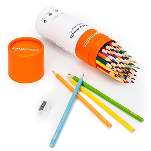 AmazonBasics Oil Color Pencil,48 Colors with a Pencil Sharpener