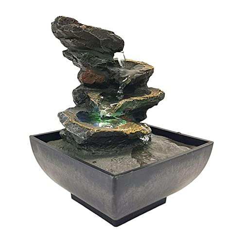 ATORSE® Indoor Tabletop Fountain Waterfall Resin with Led Lights for Desk Garden Style A