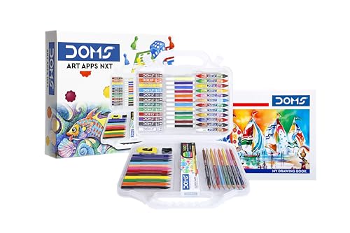 Doms Art Apps Nxt Kit With Plastic Carry Case | Perfect Value Pack | Kit For School Essentials | Gifting Range For Kids | Combination of 9 Stationery Items