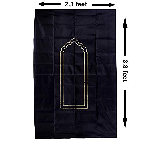 H.N. Traders Portable Polyester Blend Muslim Travel Prayer Mat (Black, 110 cm X 69 cm)