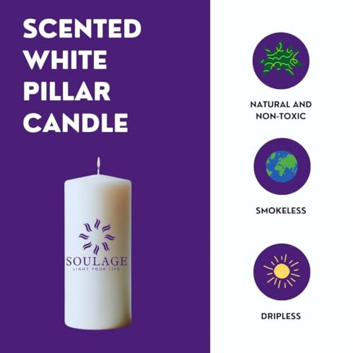 SOULAGE Premium Vanilla Scented Pillar Candle| Hand Crafted| Natural Soy Wax| Luxury Aromatherapy Candle| Long Lasting Burning| Non Toxic| Anti Mosquito| Healing & Meditation Candles|(Set of 3)