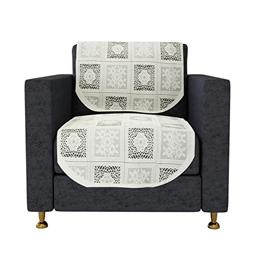 Kuber Industries Sofa Cover | Cotton Net Square Flower Sofa Cover | 5-Seater Sofa Cover for Home Decor | Sofa cover Set for Living room | Cream