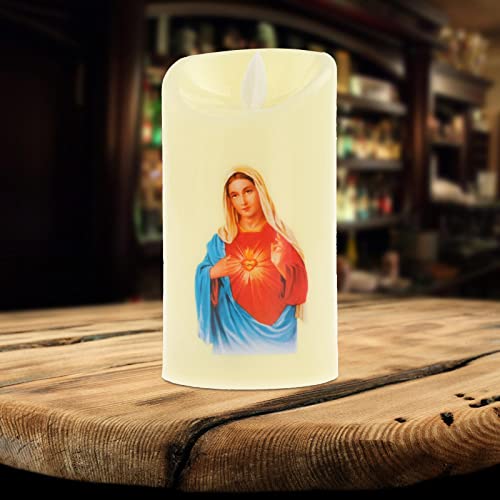 ATORSE® Electronic Candle Flameless Pillar Light Decoration Sacred Heart Female