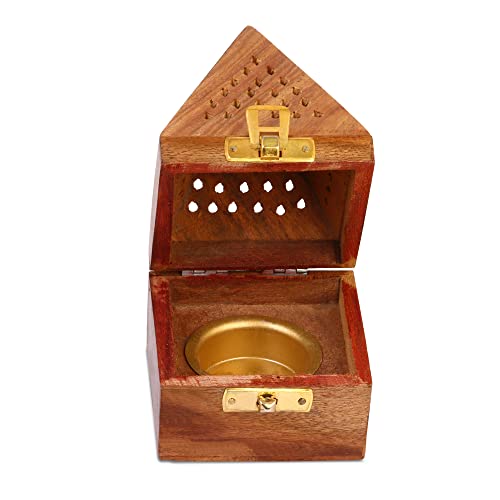 DigiRake Sambrani Dhoop Holder - Dhoop Agarbatti Stand for Home & Pooja Room, Incense Stick Holder with Ash Catcher, Wooden Oothupathi Loban Cone (Dhoop Stand 3 Inch) (Pyramid Dhoop Stand)