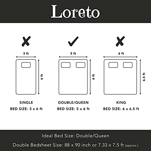 LORETO – A QUALITY LINEN BRAND 100% Cotton Bedsheet for Double Bed, 1 Double Bedsheet with 2 Pillow Covers | 144 TC Queen Size Double Bedsheet Cotton, Geometric (Grey & Yellow)