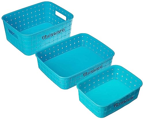 Floraware Unbreakable Plastic Multi use Storage Basket (Blue, 3)