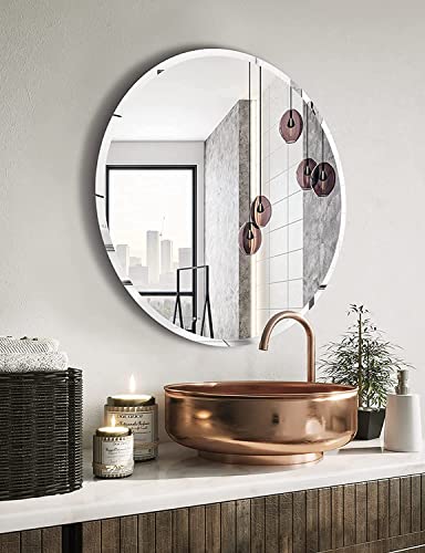 Cheval Glass Round Wall Mirror for Bathroom Wash Basin Living Room Bedroom (Round, 18 X 18 Inches).