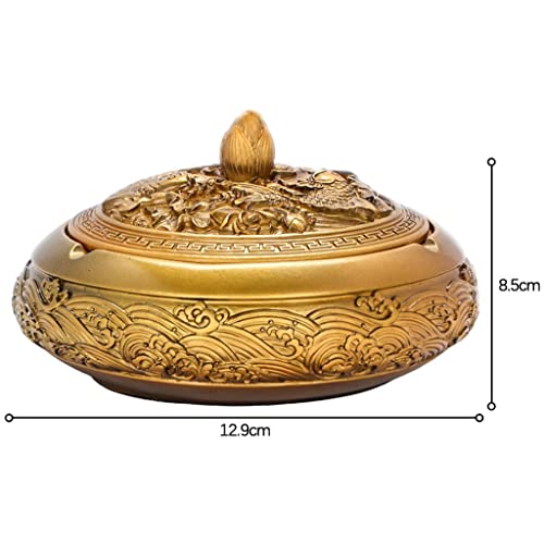 SECRET DESIRE™ Decorative Ash Tray with Lid Cigarette Holder Indoor&Outdoor Crafts Tabletop Gold