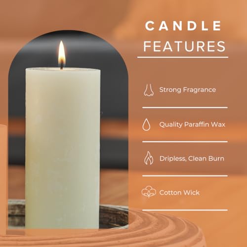 Simply Soson 3x6 Ivory Textured Pillar Scented Candles | Cinnamon Vanilla & Sugar - Vanilla Chai - Vanilla & Monk Fruit | Pillar Candle Set 3 | Scented Pillar Candles | Candles for Home Scented