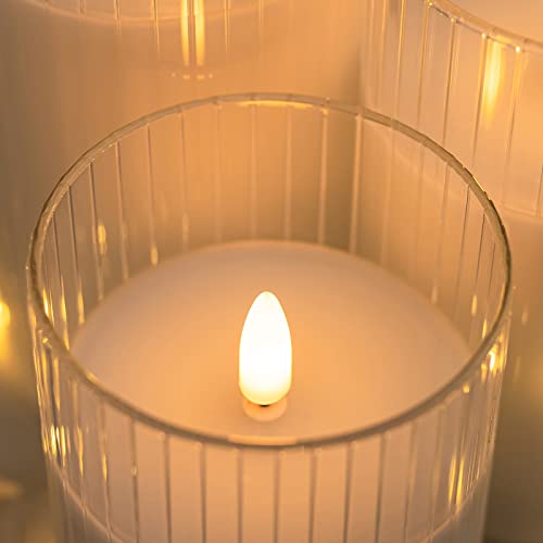 ANGELLOONG Clear Glass Flickering Flameless Candles Battery Operated with Remote Control, LED Pillar Candles with Timer, Romantic Candles for Bathroom Home Decor, Set of 3