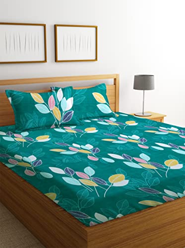 BSB HOME® 3D Printed 144 Tc Microfiber Double Bedsheet with 2 King Size Pillow Covers (Green,Multicolour Leaf Printed 90X90 Inches)