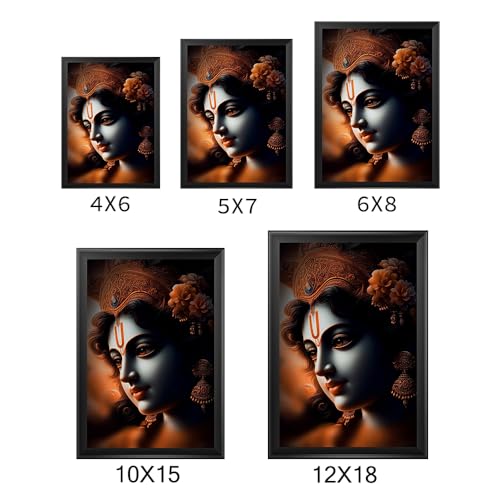 Frame Cart Divine Radiance Krishna Face Wall Art Photo Frame - Spiritual Home Decor for Serenity and Joy (12x18 inches, 01)