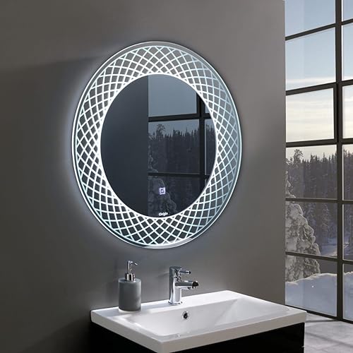 Crystal Indian LED Mirror Glass with Sensor for Bathroom Designer Mirror for Living Room/Bedroom/Dressing Room (24X24)